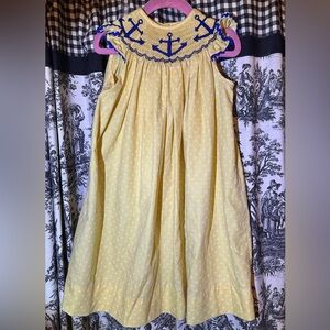 Yellow Polka Dot Smocked Nautical Anchor Dress for Girls